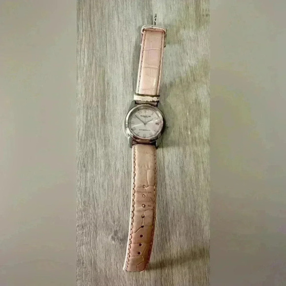 Kenneth Cole Diamond Watch Women Pave Silver Tone Pink Leather Band - Picture 5 of 9
